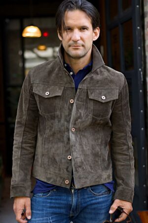 CHAQUETA DE CUERO MARTIN GRIS - ANTE - CAMIONERA