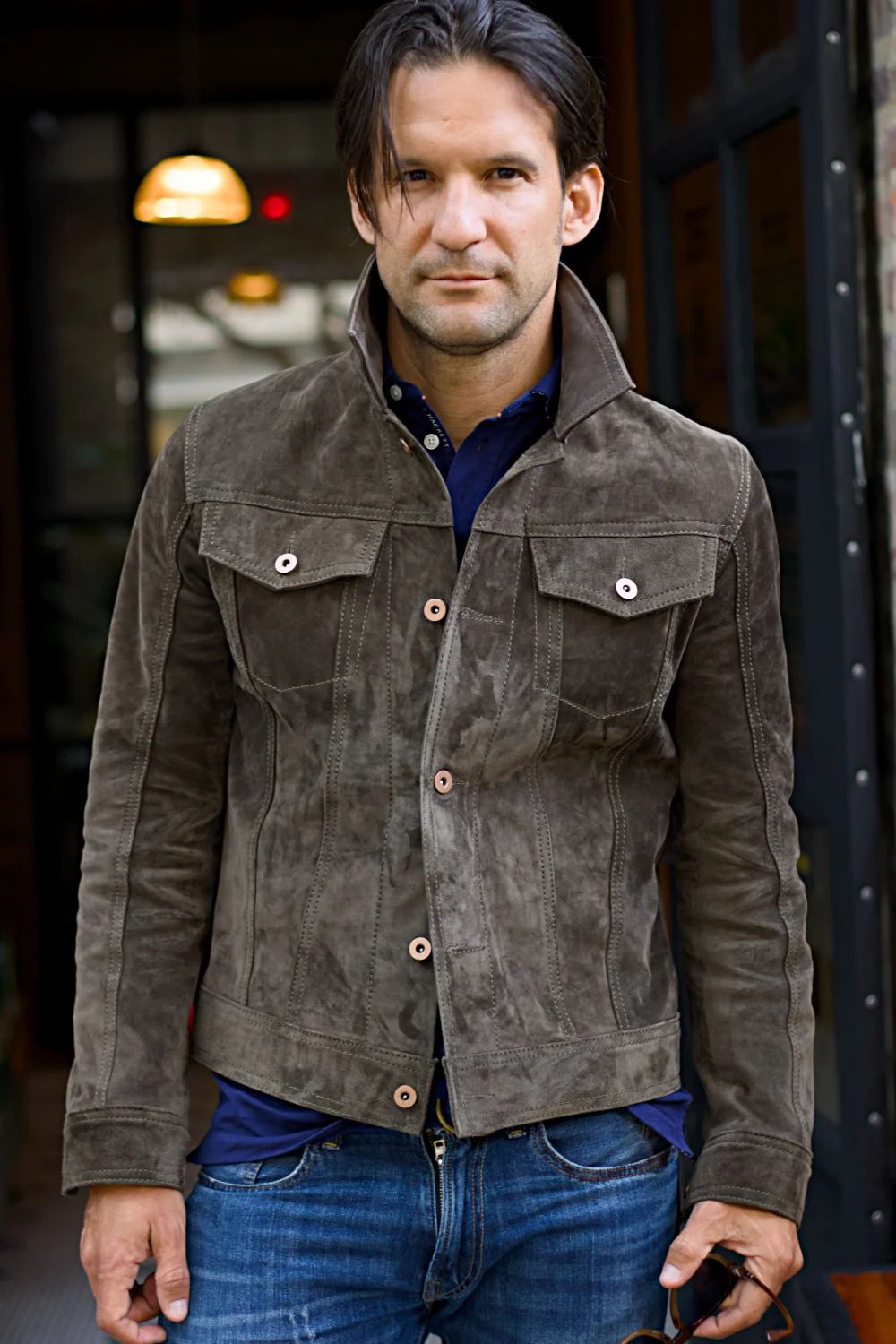 CHAQUETA DE CUERO MARTIN GRIS - ANTE - CAMIONERA