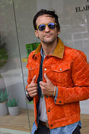 CHAQUETA DE CAMIONERO DE ANTE TENNESSEE AX ACOLCHADA EN NARANJA CRUDO